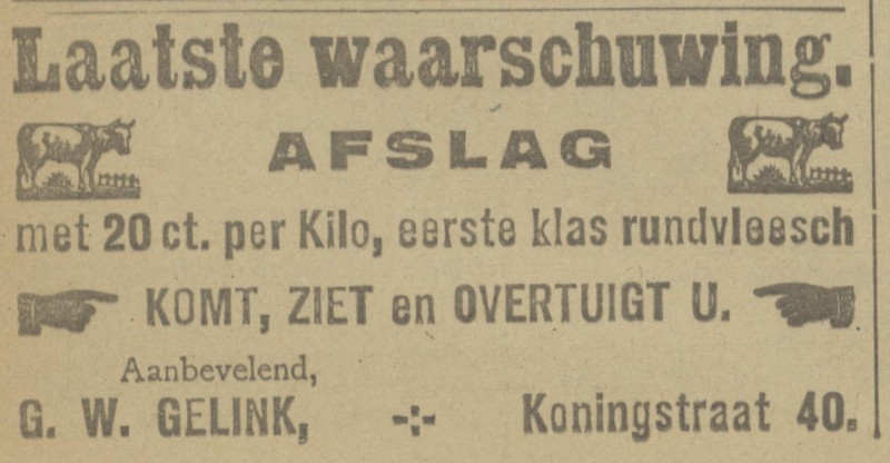 Koningstraat 40 slagerij G.W. Gelink advertentie Tubantia 13-1-1921.jpg