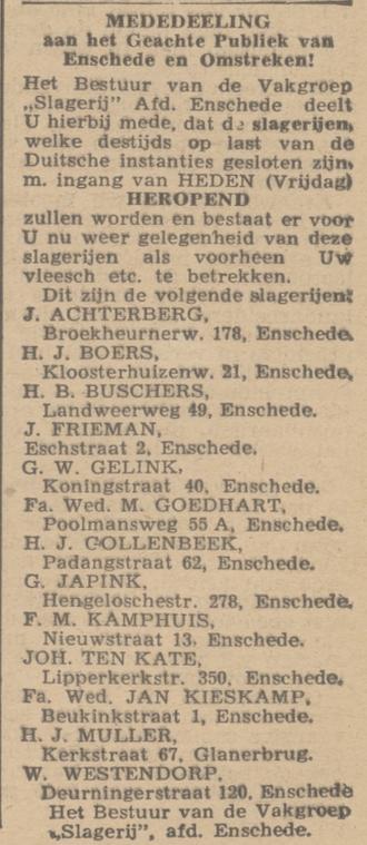 Poolmansweg 55a slagerij Fa. Wed. M. Goedhart advertentie Trouw 20-4-1945.jpg