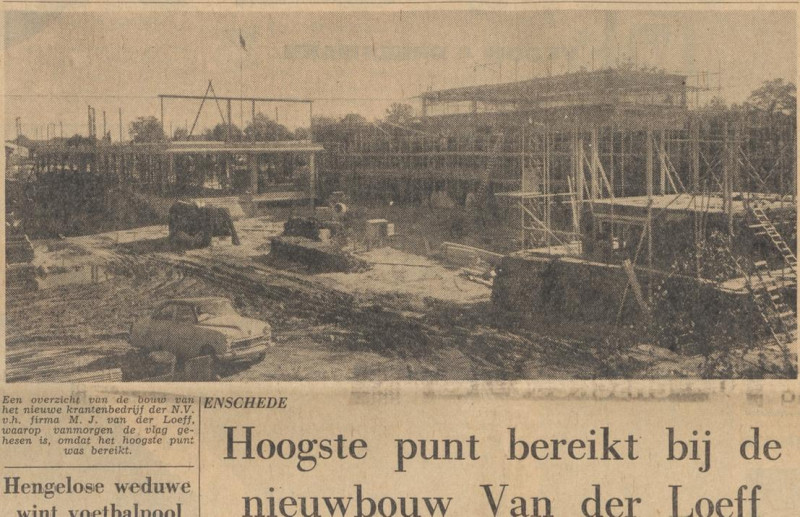 Getfertsingel 41 hoogste punt nieuwbouw Drukkerij voorheen M.J. van der Loeff Dagblad Tubantia krantenfoto 7-10-1963.jpg
