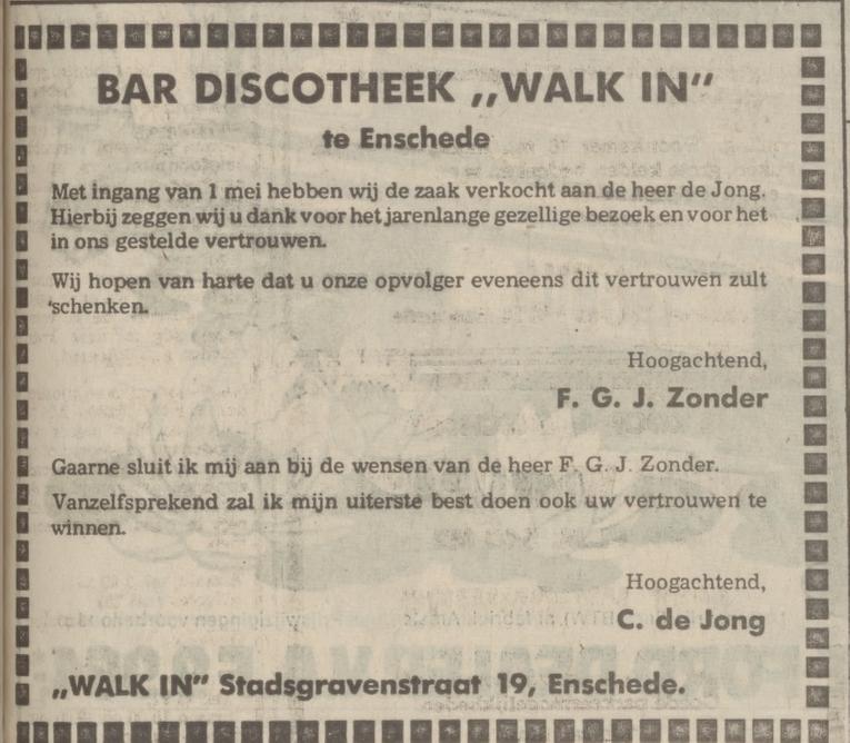 Stadsgravenstraat 19 Bar Discotheek Walk In advertentie Tubantia 3-5-1974.jpg