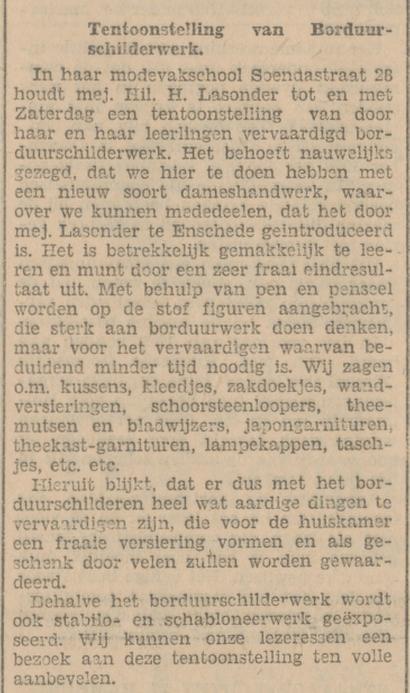 Soendastaraat 28 Modevakschool Lasonder krantenbericht Tubantia 31-1-1930.jpg