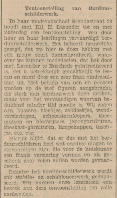 Soendastaraat 28 Modevakschool Lasonder krantenbericht Tubantia 31-1-1930.jpg