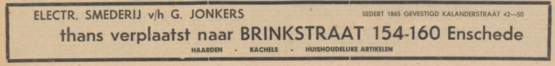 Brinkstraat 160 electr. smederij vh G. Jonkers advertentie Tubantia 13-6-1960.jpg