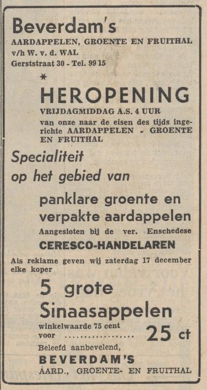 Gerststraat 30 Groente- en fruithal Beverdam advertentie Tubantia 15-12-1960.jpg