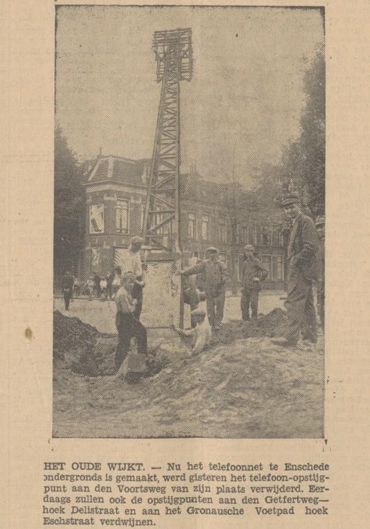 Voortsweg telefoonopstijgpunt verwijderd omdat in Enschede het telefoonnet ondergronds is gemaakt krantenbericht Tubantia 24-8-1934.jpg
