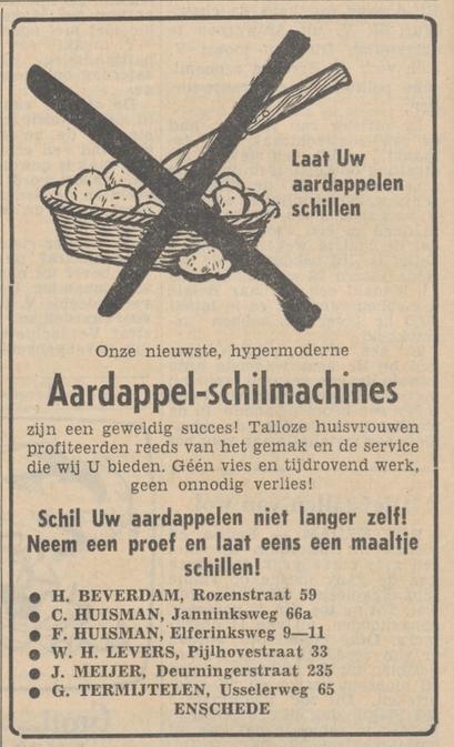 Elferinksweg 9-11 F. Huisman Janninksweg 66a C. Huisman Rozenstraat 59 H. Beverdam advertentie Tubantia 3-9-1954.jpg