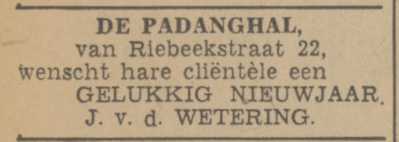 Van Riebeekstraat 22, 'De Padanghal', groentewinkel J. van de Wetering advertentie Tubantia 31-12-1941.jpg