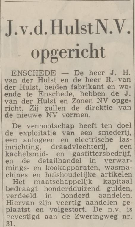 Zweringweg 31 kachelsmid J. van der Hulst N.V. krantenbericht Tubantia 30-10-1968.jpg