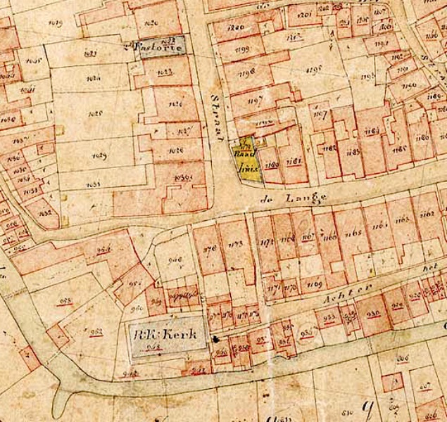 plattegrond Enschede-1832-kadaster-plek oude Stadhuis verloren bij stadsbrand 1862.jpg