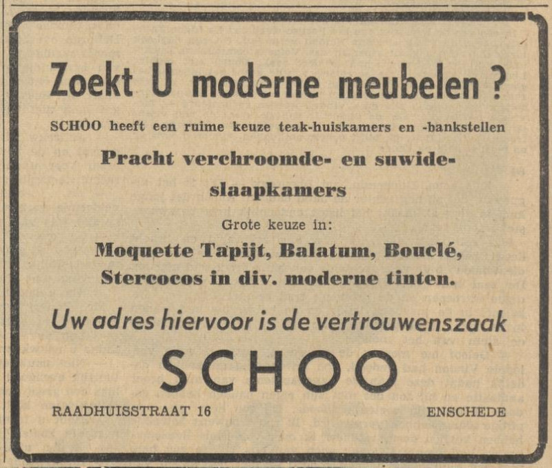 Raadhuisstraat 16 SCHOO meubelen  advertentie Tubantia 10-12-1959.jpg