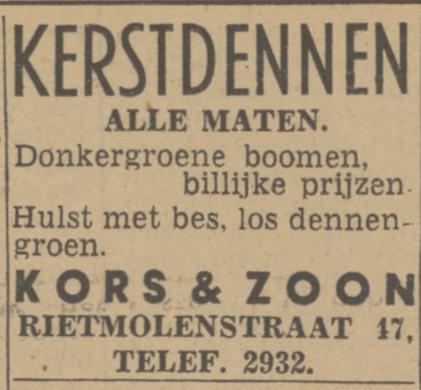 Rietmolenstraat 17 Kors & Zoon advertentie Twentsch nieuwsblad 19-12-1942.jpg