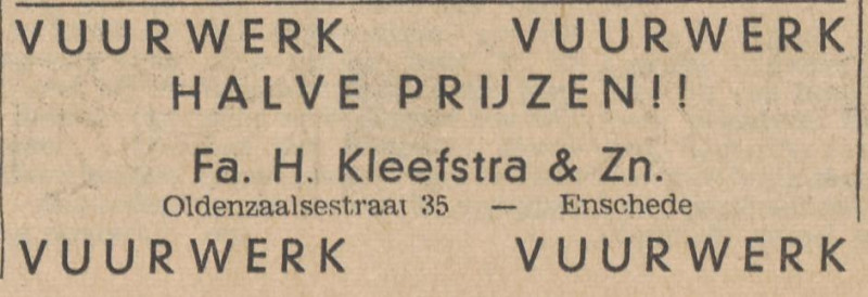 Oldenzaalsestraat 35 Fa. H. Kleefstra & Zn advertentie Tubantia 30-12-1961.jpg