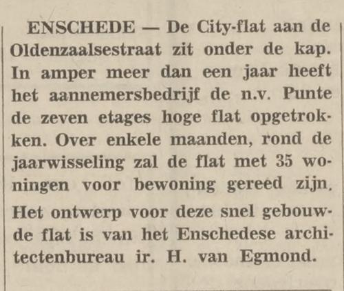 Oldenzaalsestraat 109 hoek Molenstraat bouw City Flat krantenbericht Tubantia 26-8-1967.jpg