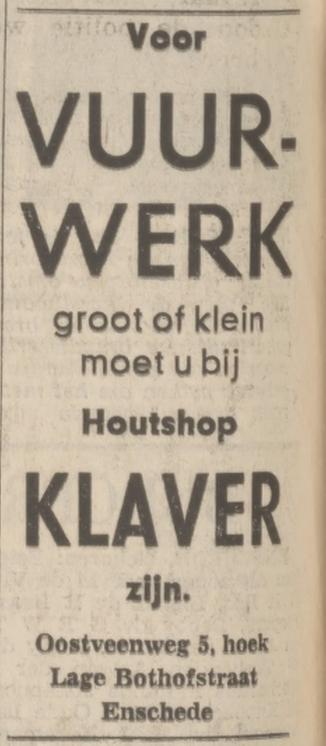 Oostveenweg 5 hoek Lage Bothofstraat Houtshop Klaver vuurwerk advertentie Tubantia 27-12-1972.jpg