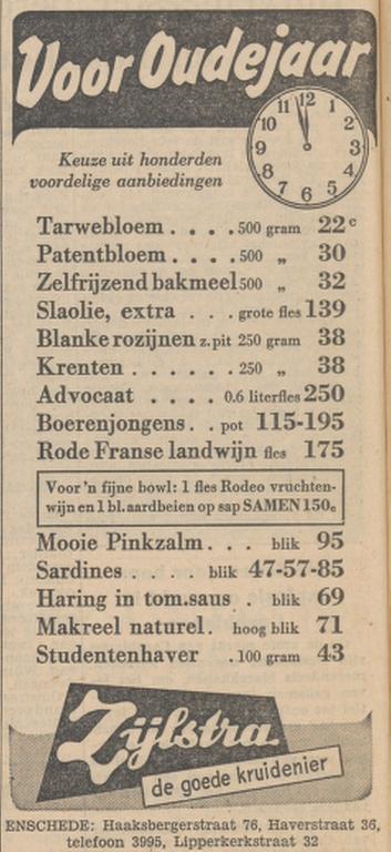 Haaksbergerstraat 76 kruidenier Zijlstra advertentie Tubantia 28-12-1953.jpg