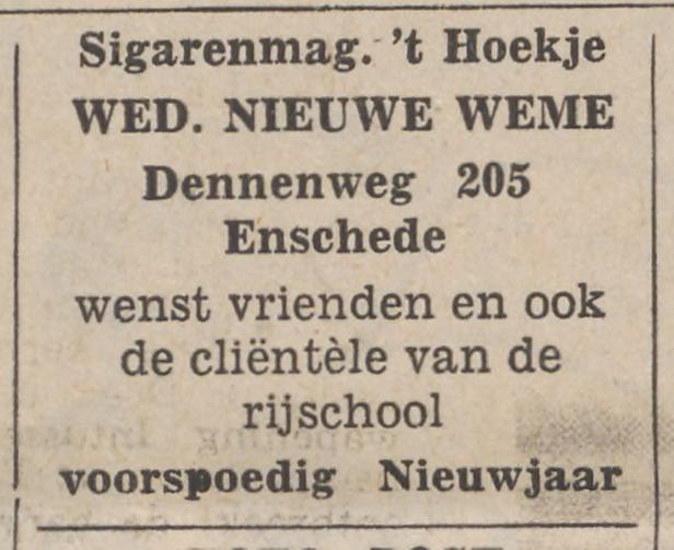 Dennenweg 205 Sigarenmagazijn Nieuwe Weme nieuwjaarsadvertentie Tubantia 31-12-1963.jpg