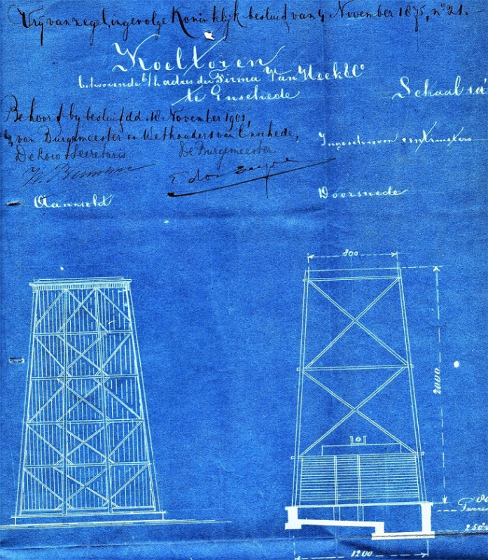 Molenstraat en Parallelweg De goedgekeurde ontwerptekening uit 1875 van koeltoren van Heek en Co.jpg