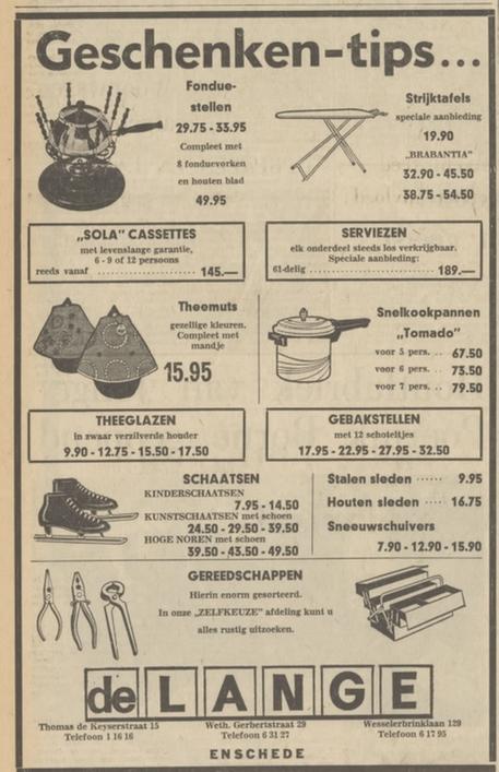 Wesselerbrinklaan 129 De Lange advertentie Tubantia 23-11-1971.jpg