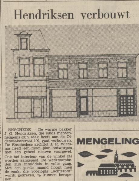Oldenzaalsestraat 100 J.G. Hendriksen bakkerij krantenbericht Tubantia 9-9-1968.jpg