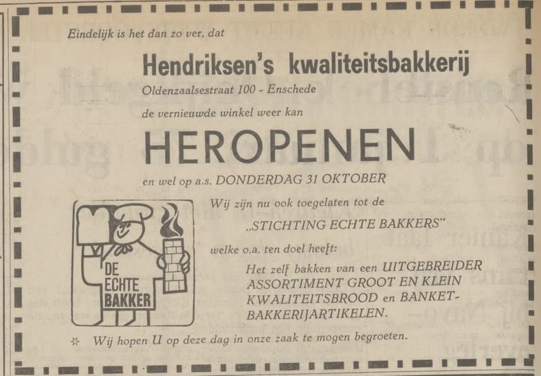 Oldenzaalsestraat 100 Hendriksen bakkerij advertentie Tubantia 30-10-1968.jpg
