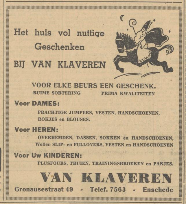 Gronausestraat 49 van Klaveren advertentie Tubantia 30-11-1951.jpg