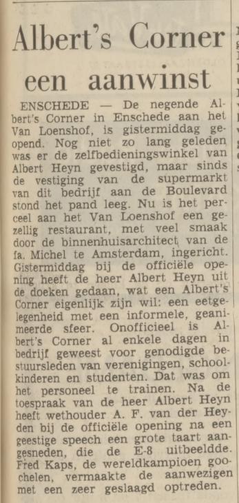 Van Loenshof 15 opening Albert's Corner krantenbericht Tubantia 12-5-1966.jpg
