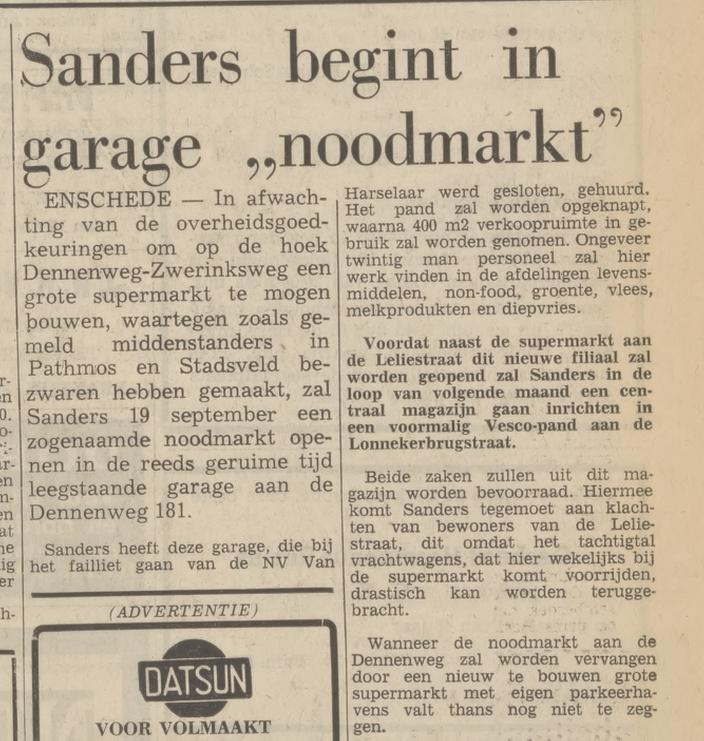 Dennenweg 181 Sanders noodmarkt krantenbericht Tubantia 14-7-1972.jpg