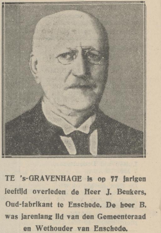 J. Beukers oud wethouder Enschede overleden krantenbericht 13-5-1930.jpg