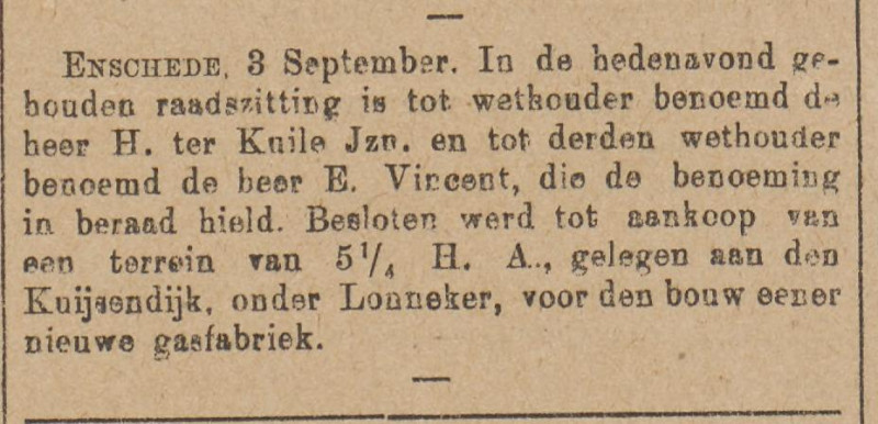 E. Vincent benoemd tot wethouder Enschede krantenbericht 7-9-1901.jpg