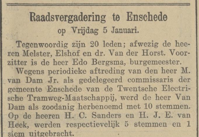 M. van Dam Jr. herbenoemd lid gemeenteraad krantenbericht 6-1-1912.jpg