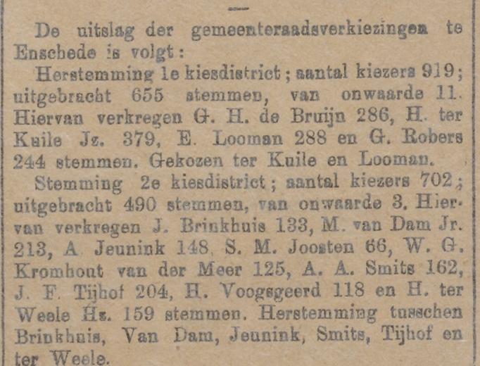 M. van Dam Jr. gekozen lid gemeenteraad krantenbericht Tubantia 20-7-1901.jpg