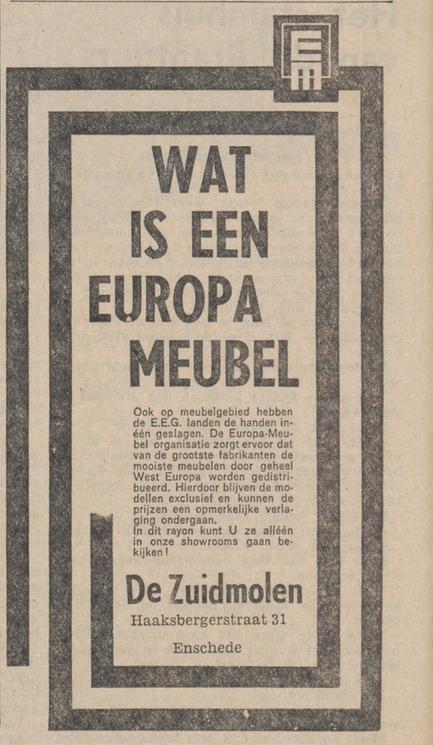 Haaksbergerstraat 31 Europa Meubel De Zuidmolen advertentie Tubantia 22-10-1962.jpg