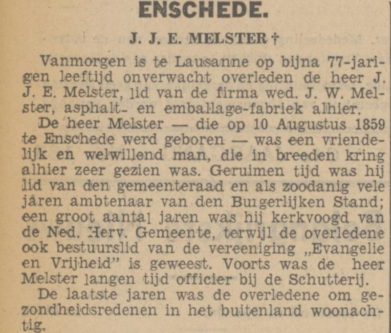 J.J.E. Melster overleden krantenbericht Tubantia 5-8-1936.jpg