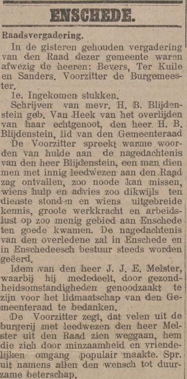 J.J.E. Melster einde lid gemeenteraad krantenbericht Tubantia 18-3-1919.jpg