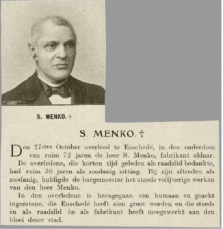 S. Menko fabrikant en raadslid overleden 27-10-1909.jpg