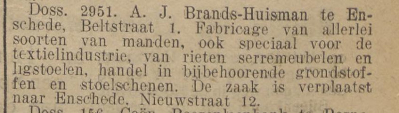 Nieuwstraat 12 Brands fabricage manden krantenbericht Tubantia 22-6-1926.jpg