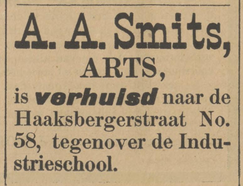 Haaksbergerstraat 58 A.A. Smits arts advertentie Tubantia 15-2-1902.jpg