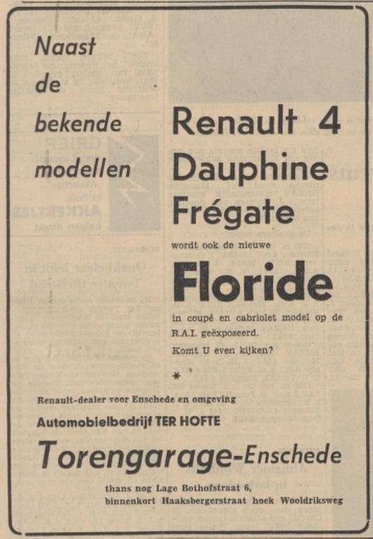 Haaksbergerstraat 139-141 hoek Wooldriksweg Torengarage Automobielbedrijf Ter Hofte advertentie Tubantia 16-2-1960.jpg
