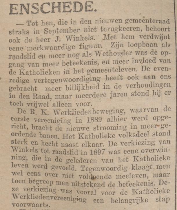 J. Winkels raadslid Enschede van 1897 tot 1927 krantenbericht 7-5-1927.jpg