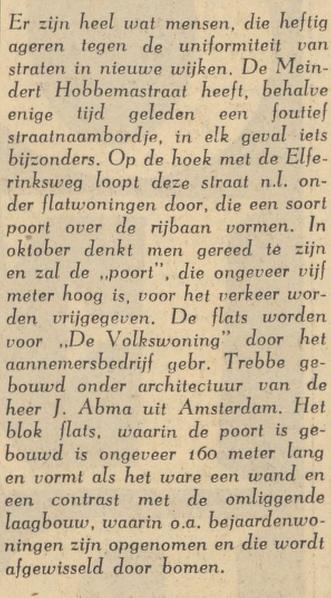 Meindert Hobbemastraat hoek Elferinksweg krantenbericht Tubantia 29-5-1959.jpg
