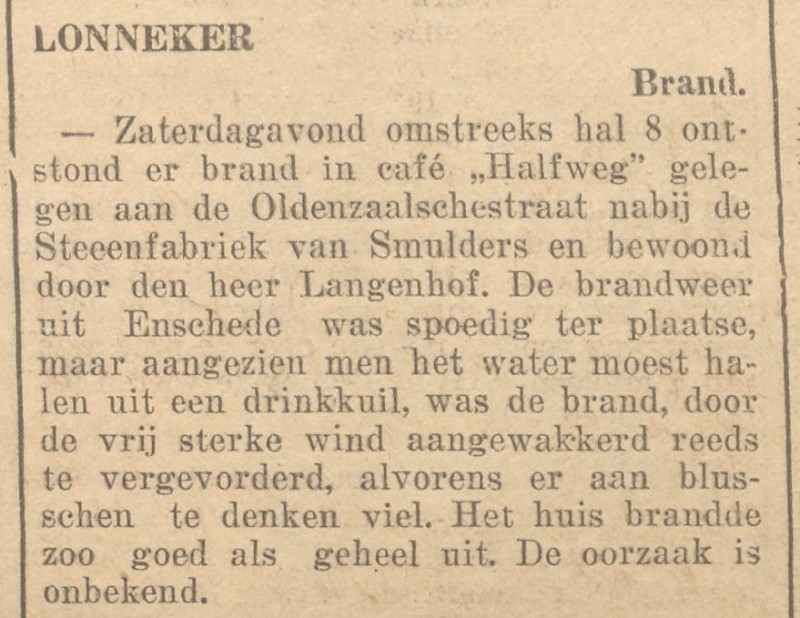 Oldenzaalsestraat 1045 brand cafe Halfweg van  Langenhof krantenbericht 26-2-1935.jpg