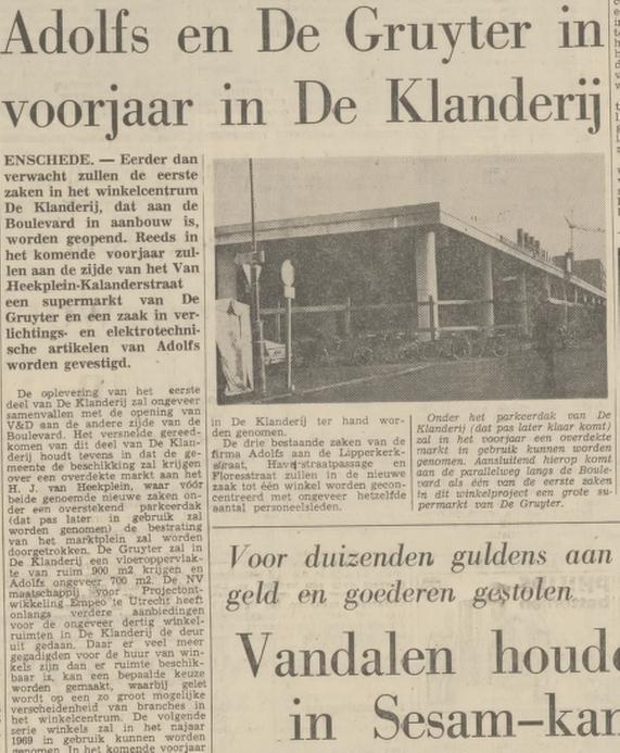 Van Heekplein Boulevard 1945 bouw Klanderij met De Gruyter krantenbericht Tubantia 17-12-1968.jpg