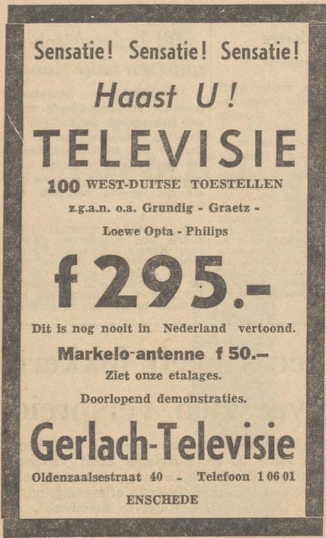 Oldenzaalsestraat 40 Gerlach televisie advertentie Tubantia 12-8-1960.jpg