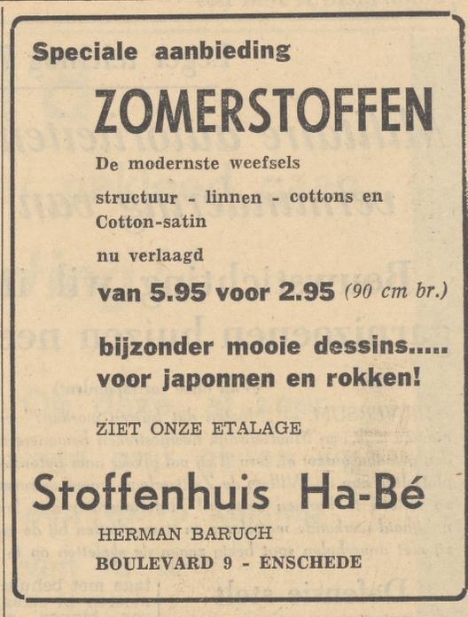 Boulevard 1945-9 Stoffenhuis Ha-Be Herman Baruch advertentie Tubantia 11-6-1959.jpg