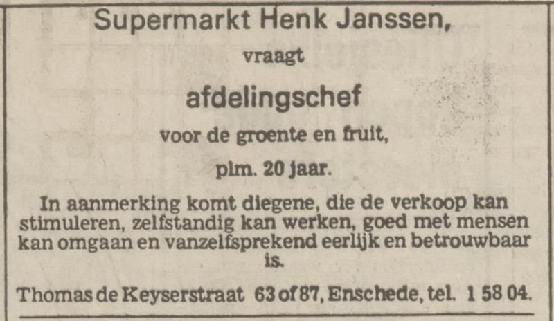 Thomas de Keyserstraat 63 supermarkt Henk Janssen advertentie Tubantia 10-12-1974.jpg