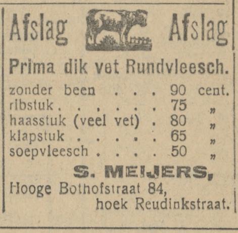Hoge Bothofstraat 84 hoek Reudinkstraat slagerij S. Meijers advertentie Tubantia 19-2-1920.jpg