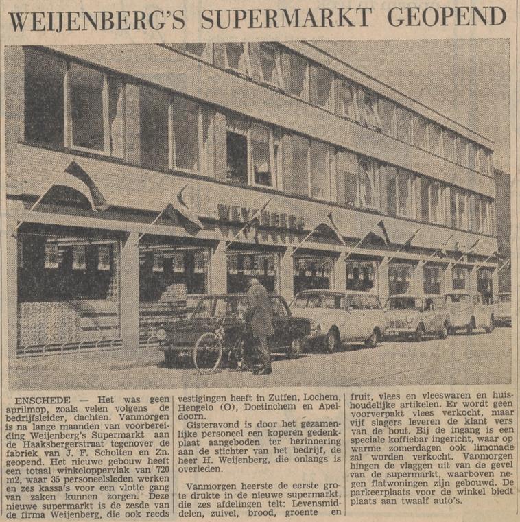 Haaksbergerstraat 116 supermarkt Weijenberg opening krantenfoto Tubantia 1-4-1965.jpg