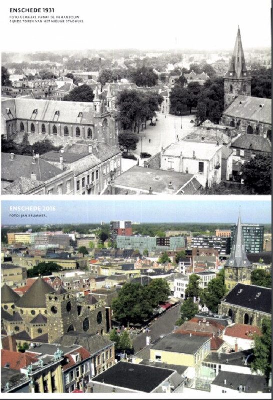 Oude Markt 1 en 32 Jacobuskerk en Grote Kerk 1931 en 2016.jpg