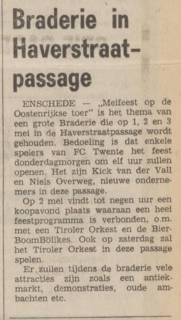 Haverstraatpassage ondernemers Kick van der Vall en Niels Overweg krantenbericht Tubantia 29-4-1975.jpg