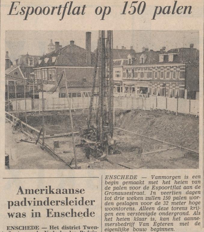 Gronausestraat 58 bouwput Espoortflat krantenfoto Tubantia 18-9-1964.jpg